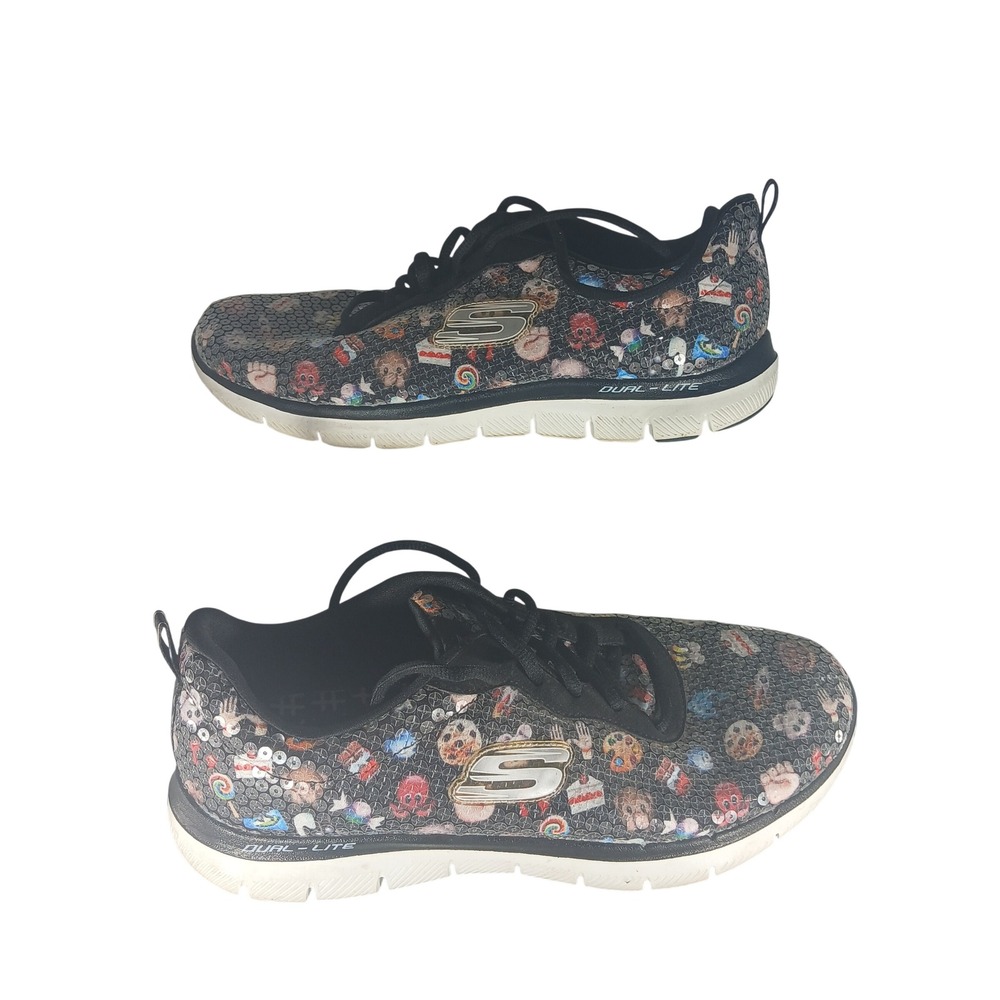 Skechers Flex Appeal 2.0 Emoji Snack Sequin Sneakers Black‎ Multi 12612 Womens 9